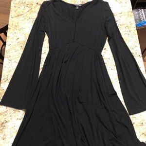 Express black cotton flowy dress with bell sleeves